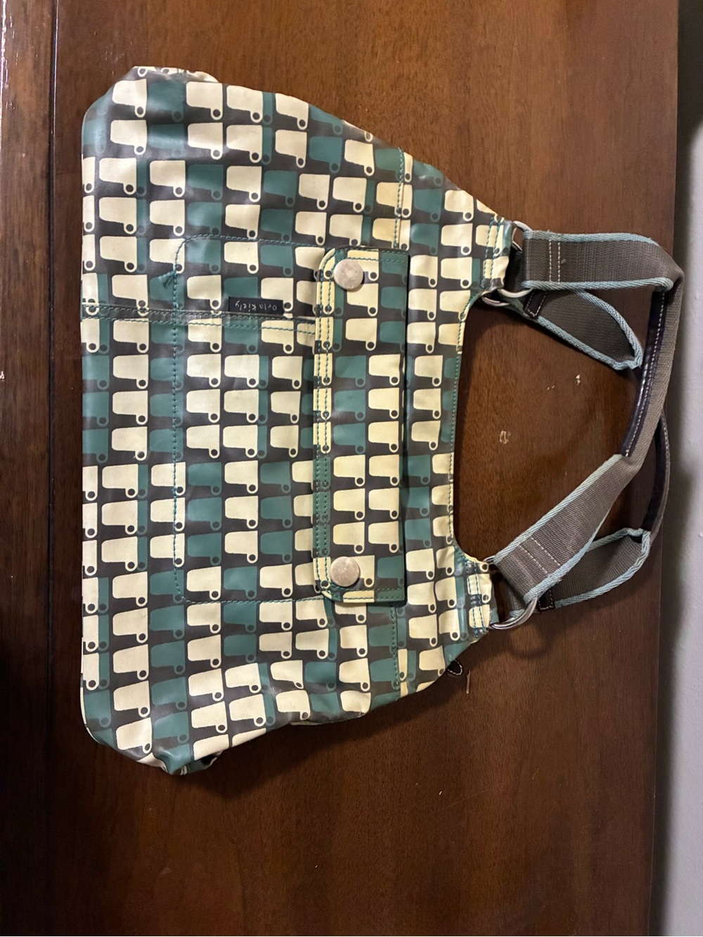 Orla Kiely Teal and Cream Retro Pattern Shoulder Bag